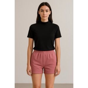 H&M Women's M‎ Medium Black Top Short Sleeve Mock Turtleneck Stretch Pullover